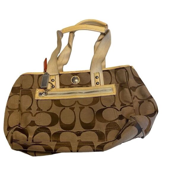 COACH Signature Daisy Vintage Tote Bag  Tan And  Brown 8X4X12 SEE DESCRIPTION - Picture 1 of 12